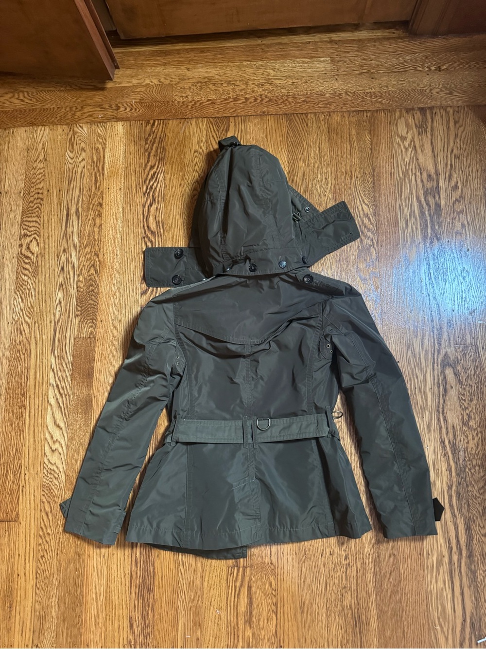 Burberry Brit Olive Nova Check Hooded Belted Trench Coat Rain Jacket UK 4 US 7 S - Picture 2 of 8